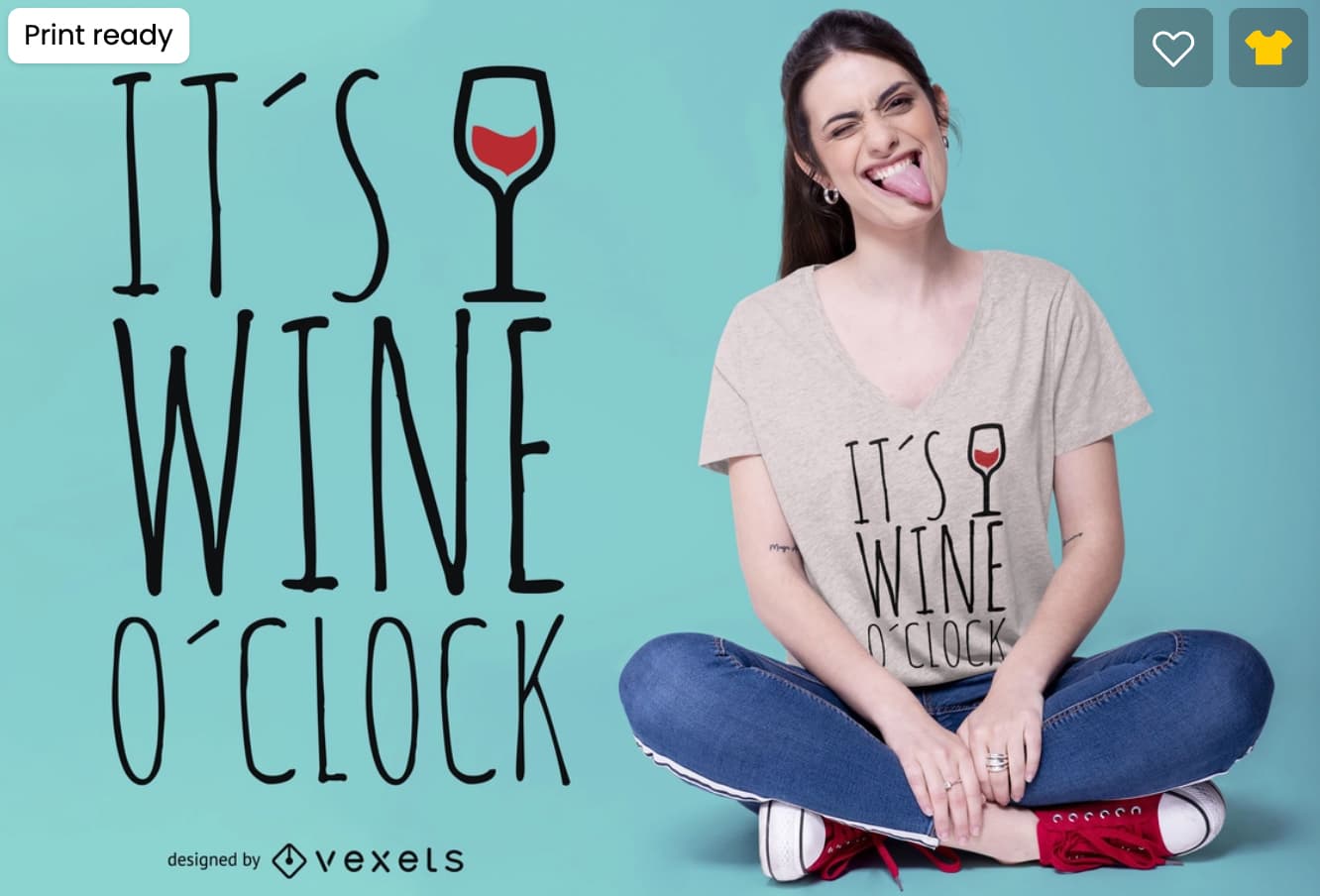 wine t shirts design - Print ready It'S Pr Wine O'Clock designed by vexels It'S P Wine O'Clock 000000